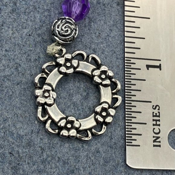 Hummingbird Toggle Bracelet 8 In Purple Silver Flowers Sparkle Faceted Retro - Picture 10 of 11